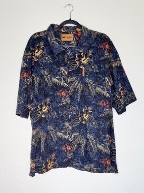 Vintage Magellan Sportswear Camp Shirt Men's XXL Navy Hibiscus Hawaiian Boxy 90s